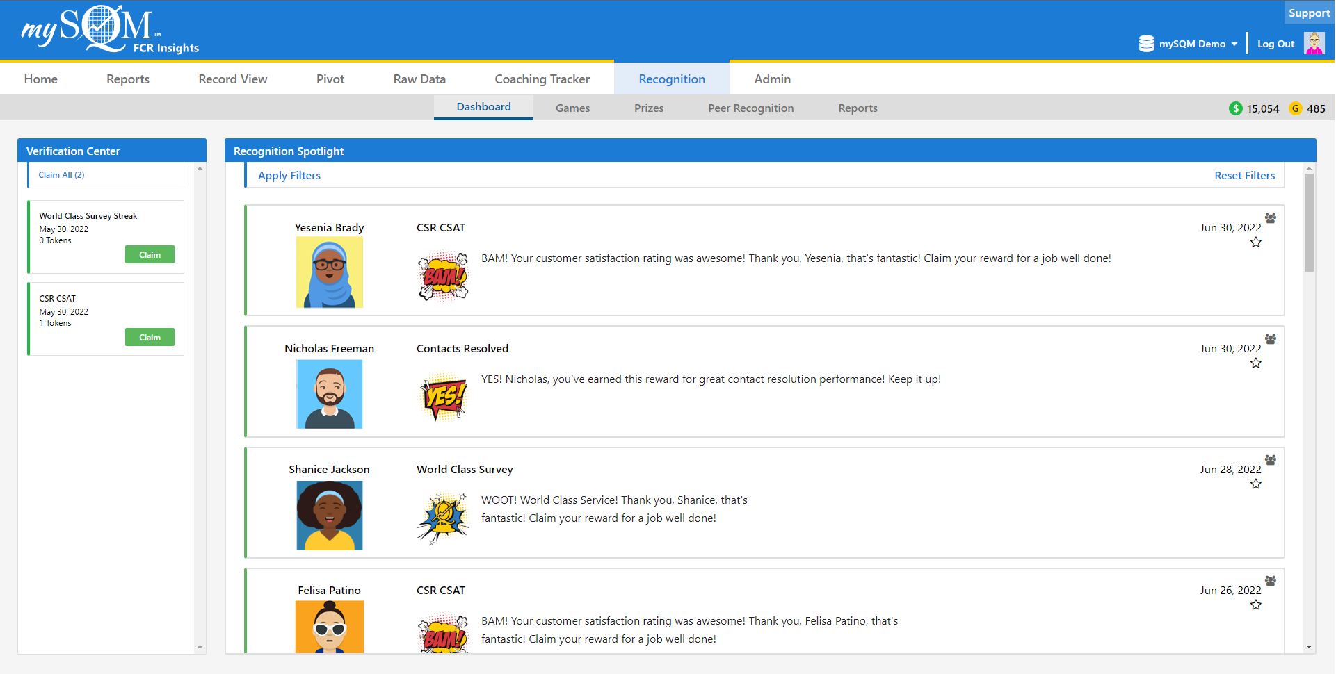 screenshot of mySQM Customer Service QA